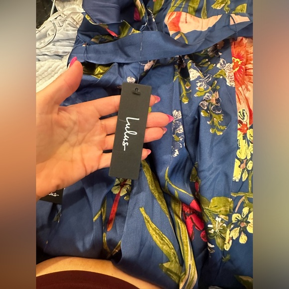 Still the One Blue Floral Print Satin Maxi Dress - Picture 4 of 4